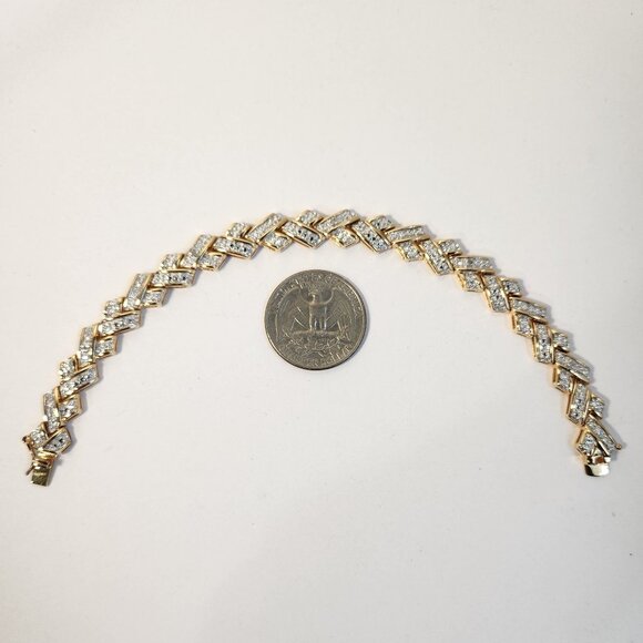 VTG 1992 Ross Simmons Diamond Chevron Tennis Link Bracelet 18K/925 7.5" 20g - Picture 5 of 14